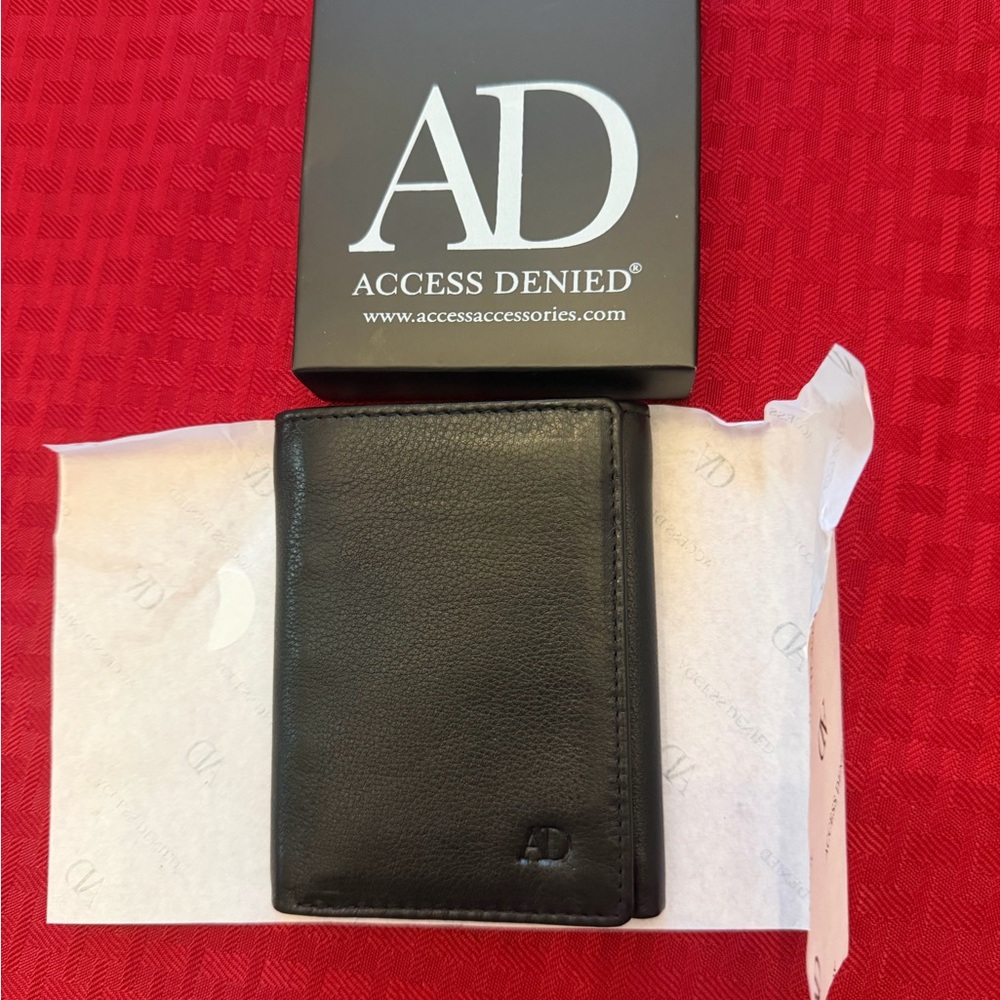 Access Denied Black Leather Trifold Wallet